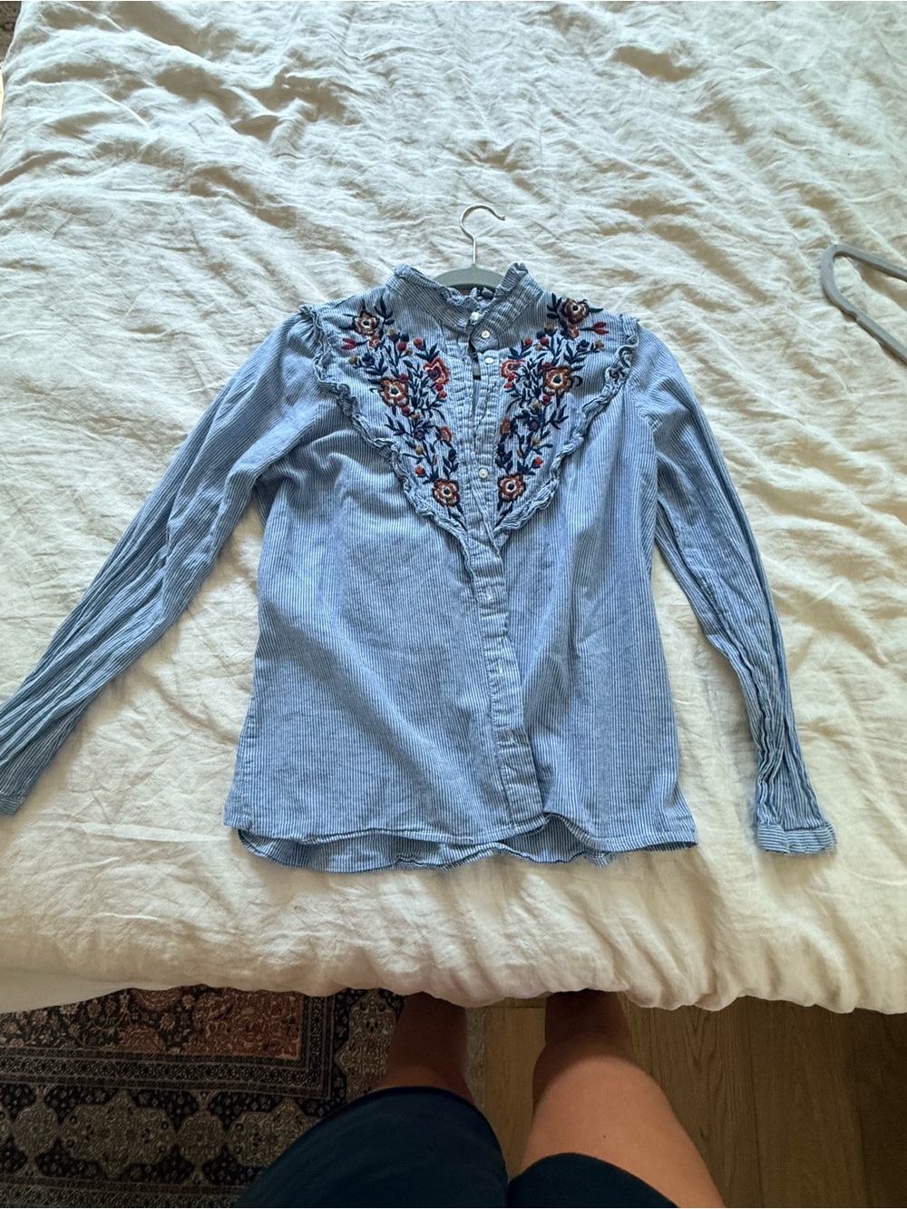 Zara Light Blue Embroidered Button-Down Shirt